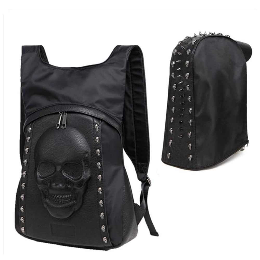 3D Skull Leather Backpack Rivets with Hood Cap - Picture 4 of 8